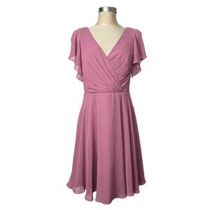 DB Studio Celebrate Chianti Pink Flutter Sleeve Chiffon Dress Size 12 F20065